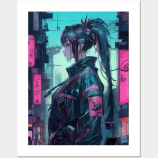 Neon cyberpunk girl ukiyo e art Posters and Art